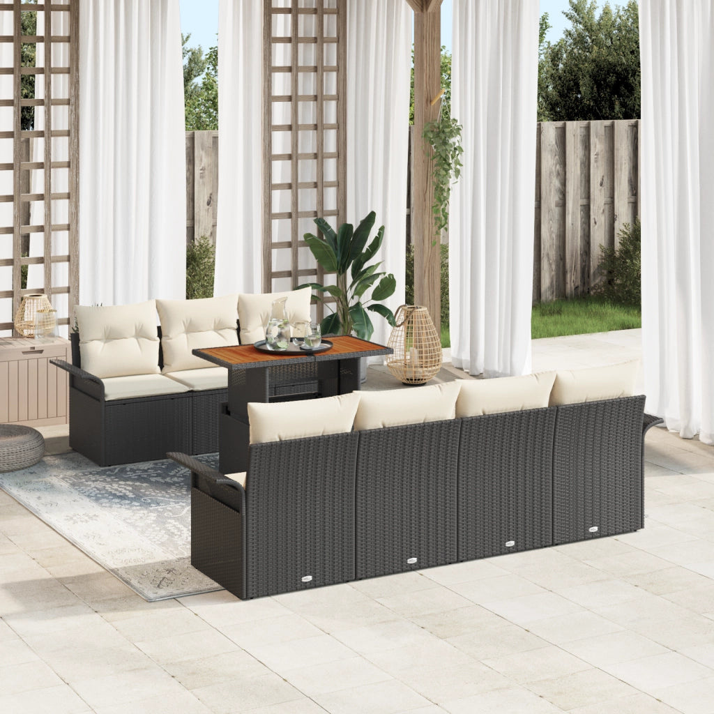 Set Divano da Giardino di 8 Pezzi con Cuscini in Rattan Nero Acacia