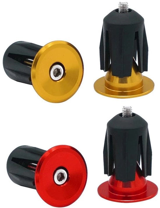 Manubri di sterzo in alluminio per bicicletta da corsa, mountain bike e BMX (oro + rosso) - Set da 2