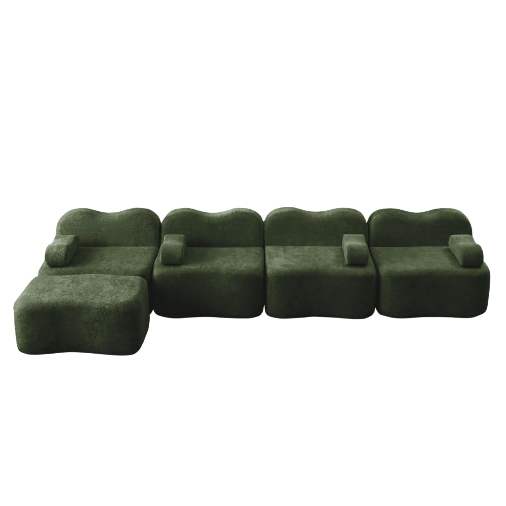 Divano angolare modulare 4 posti con pouf 384x167x70 cm in velluto verde