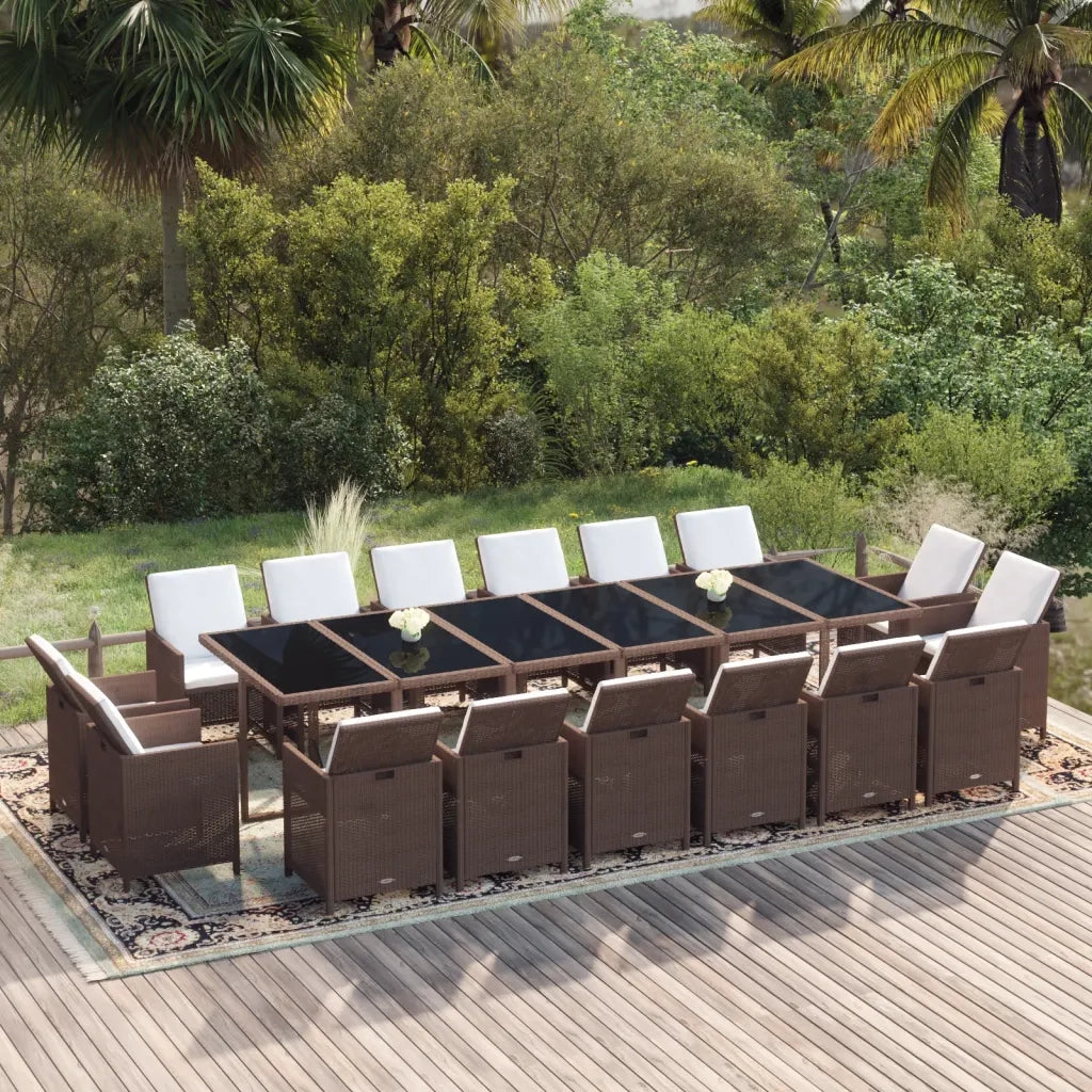 Set da Pranzo per Giardino 17 pz con Cuscini Polyrattan Marrone cod mxl 38861
