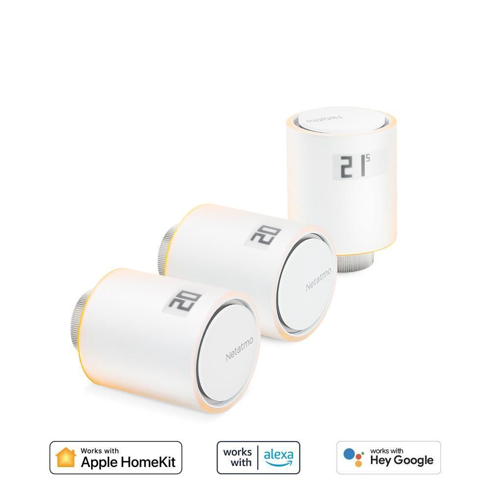 Netatmo Set 3 Valvole Termostatiche Intelligenti Aggiuntive per il Termostato Intelligente e per il Kit di base per riscaldamento centralizzato
