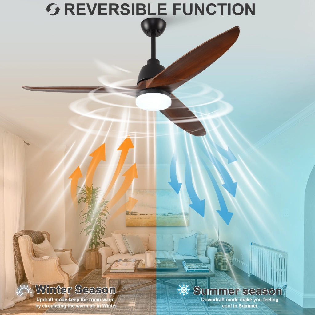 Ventilatore da soffitto Hyundai 56 pollici con illuminazione e telecomando, 3 pale legno massello, 3CCT dimmerabile, 6 velocit¨¤ silenzioso