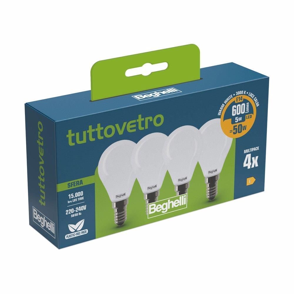 Beghelli Tuttovetro Lampadina a risparmio energetico Bianco caldo 3000 K 5 W E14 E