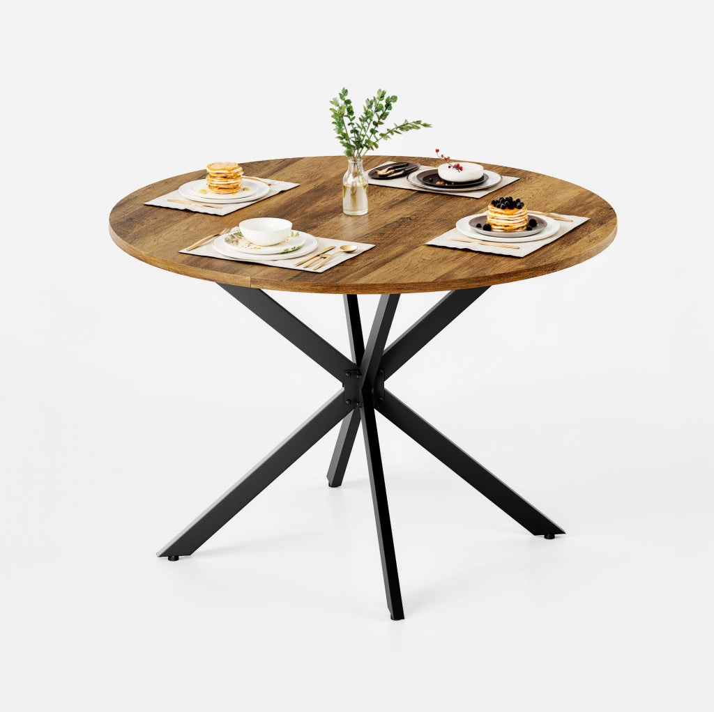 Tavolo rotondo 120 cm stile rustico con base a X in metallo