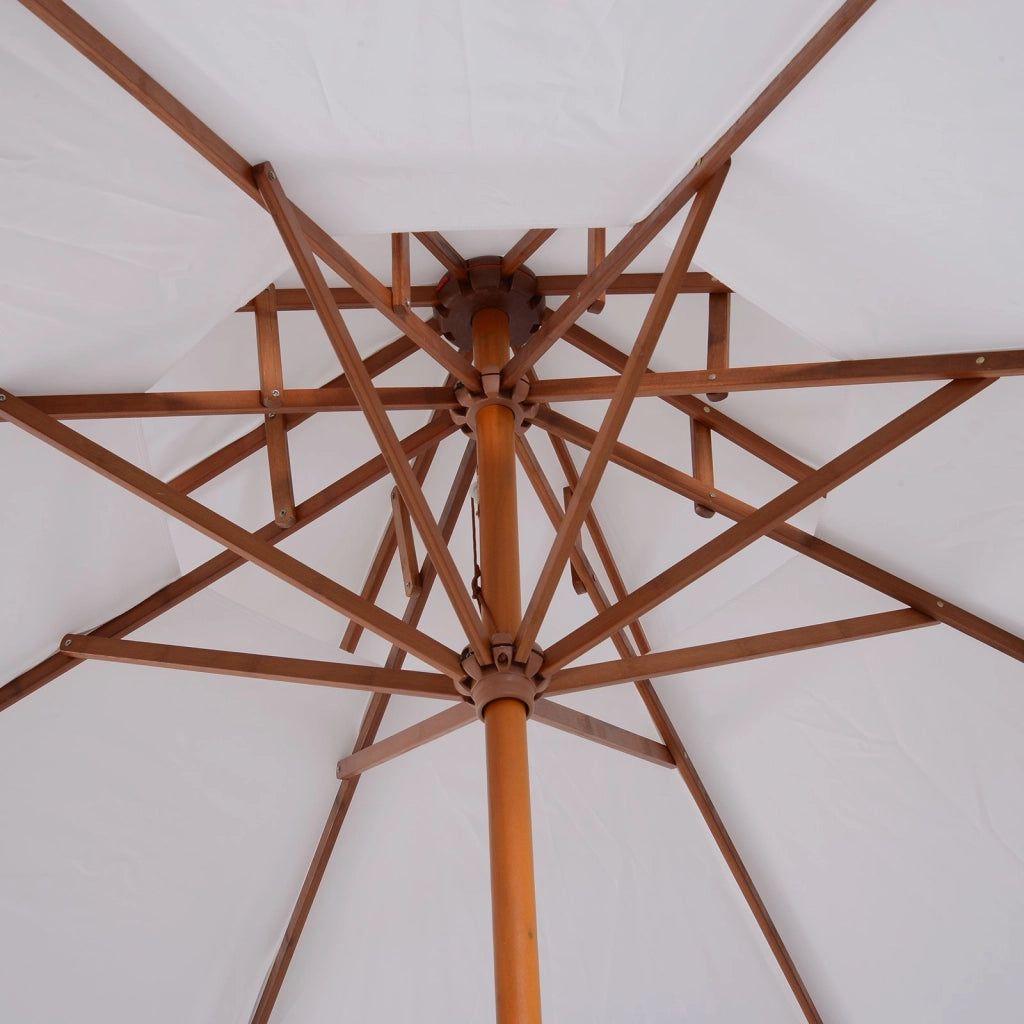 EasyComfort Ombrellone Doppio 2.7x2.7 m con Meccanismo a Manovella, in Legno, Bambù e Poliestere, Bianco