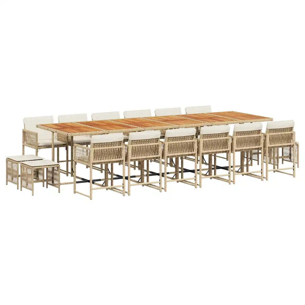 vidaXL Set da Pranzo da Giardino 17 pz con Cuscini Beige in Polyrattan