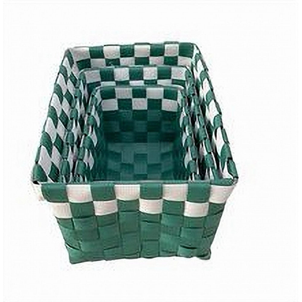 Trade Shop - Set 3 Cestini Portaoggetti Organizer Tessuto Bagno Rettangolari Verde Bianco 59084 -