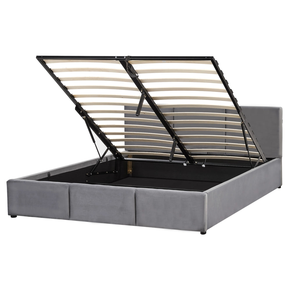 Letto Ottomano Grigio Scuro Velluto Tappezzato 160 x 200 cm Testiera Travestita Funzione Contenitore