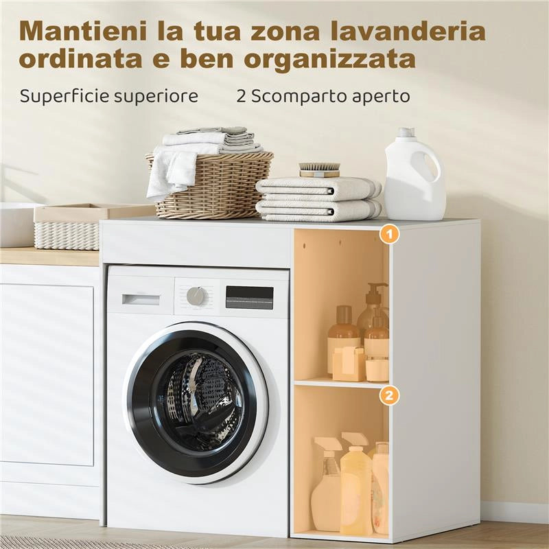 MOBILE SOPRA LAVATRICE CON 2 RIPIANI APERTI E AUTOPORTANTE, 96X60X95 CM, BIANCO
