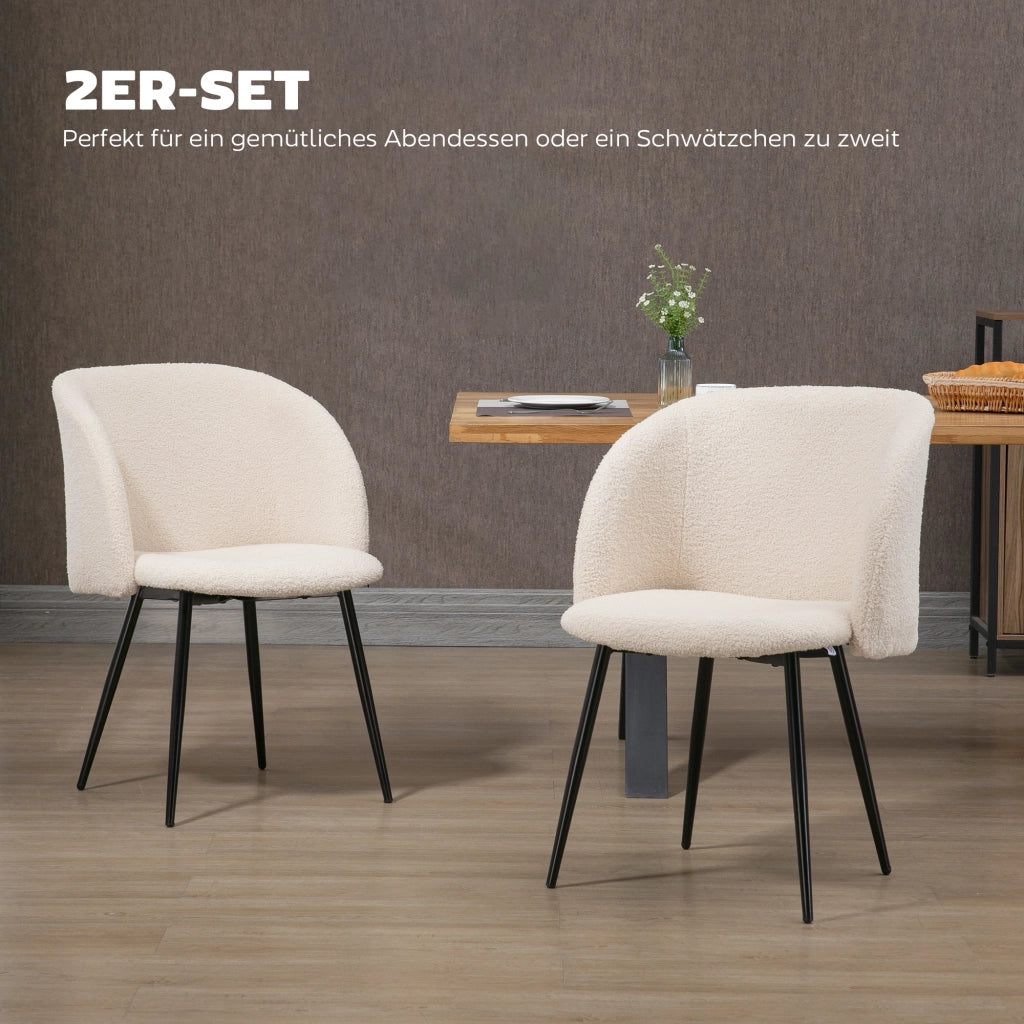 Set 2 Sedie da Pranzo Imbottite ¨C Xylo ¨C Tessuto Beige Crema, Gambe Metallo, Schienale Curvato