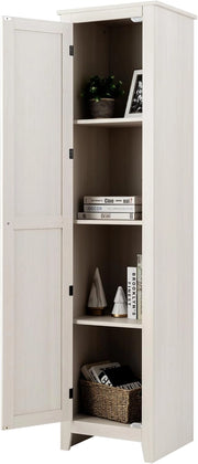 Armadietto alto da 183 cm, armadio stretto per bagno con 1 porta e 4 ripiani, armadio per la conservazione per cucina, soggiorno e bagno, armadio da cucina indipendente (Bianco)