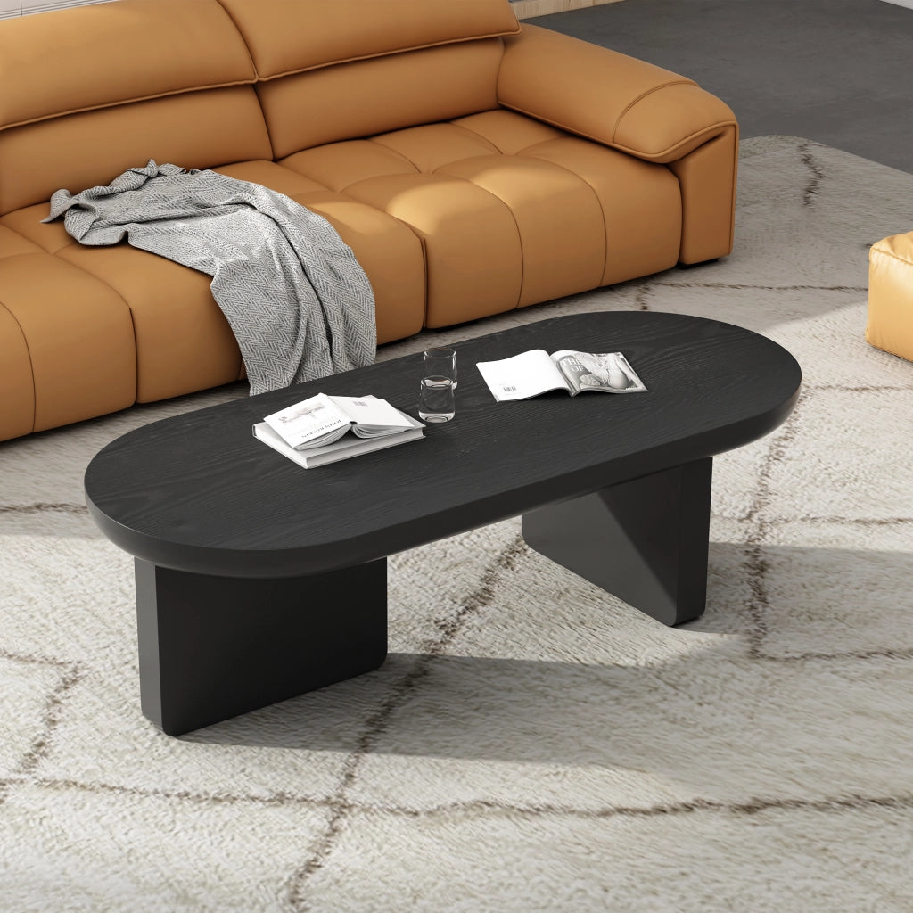 Tavolino da caffè con piano ovale e 2 gambe per soggiorno in MDF 119.7×49.8×35.5 cm nero