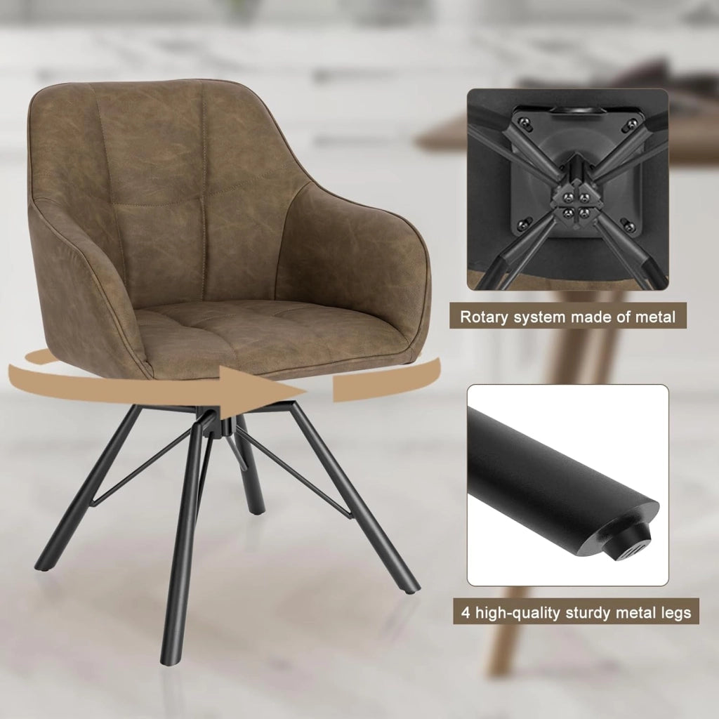 Sedia per Sala da Pranzo Girevole a 360°, Sedia da Cucina Imbottita con Gambe in Metallo, Poltroncina in Similpelle per Camera da Letto, Soggiorno, Marrone, BH366br-1