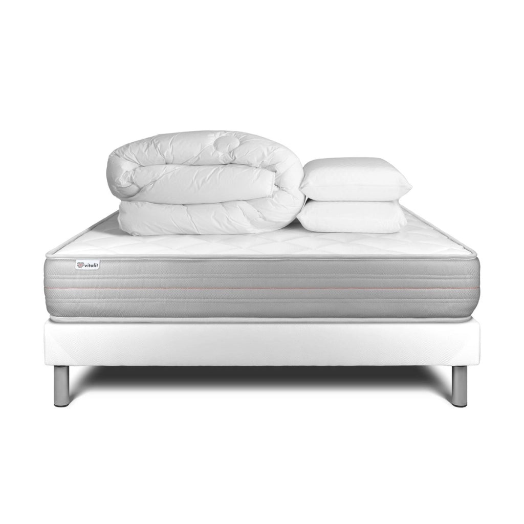 Pacchetto letto completo - Materasso 180x200cm + Box spring con doghe (kit) + 2 cuscini + Piumino - Vitalmemo