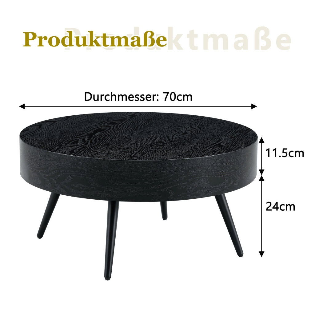 TAVOLINO da caffè rotondo Ø 70 cm MDF effetto legno nero e metallo nero