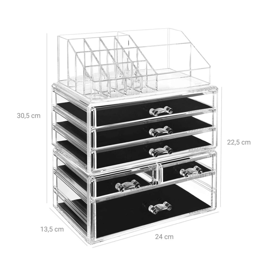 Organizzatore di trucco 3 in 1 Scatola di immagazzinaggio cosmetica acrilica Espositori Rossetto Smalto per unghie Gioielli 24x13 5x30 cm 12_0002217