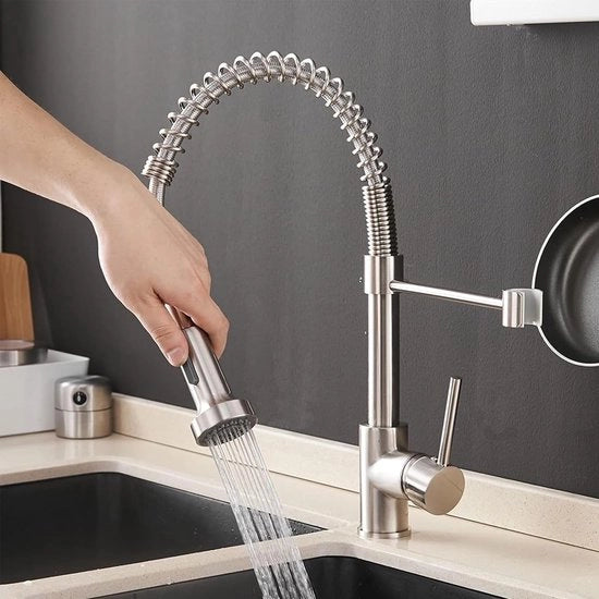 Flessibile Sprogeatore per Cucina con meccanismo a molla - Sprogeatore estensibile - Rubinetto per cucina in ottone nero - Altezza 50,8 cm - Ottone privo di piombo - Resistente alla corrosione - Rubinetto per cucina a miscelazione