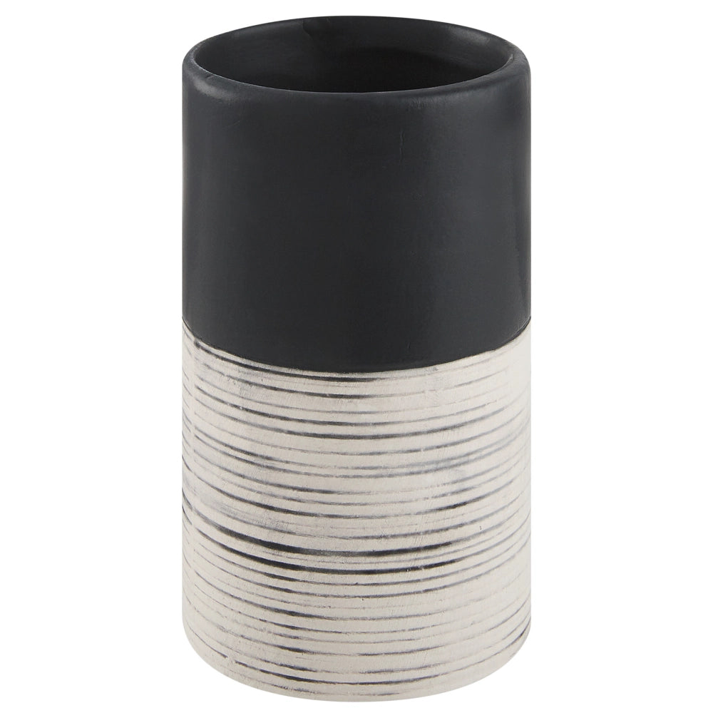 Set di 4 Accessori Bagno in Ceramica nera e beige dispenser sapone porta sapone portaspazzolini bicchiere