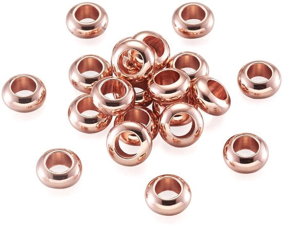 Spaziatori in acciaio inox 20 pezzi - Ronde - Rosso oro - Finitura messings - 7 mm di diametro - 3,5 mm di apertura