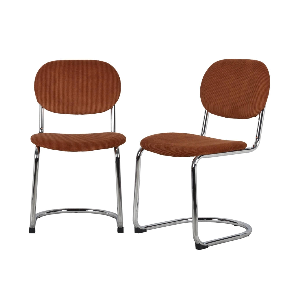 Set 2 sedie arrotondate metallo, velluto a coste e gambe cromate,