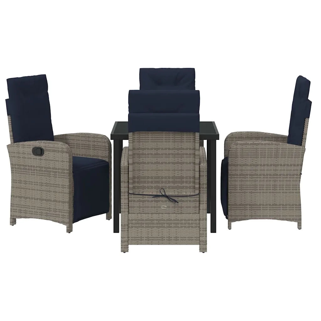 Set da Pranzo per Giardino con cuscino 5 pcs Grigio polyrattan