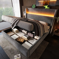 Letto 160x200cm?- Xylo - idraulico LED USB lino grigio