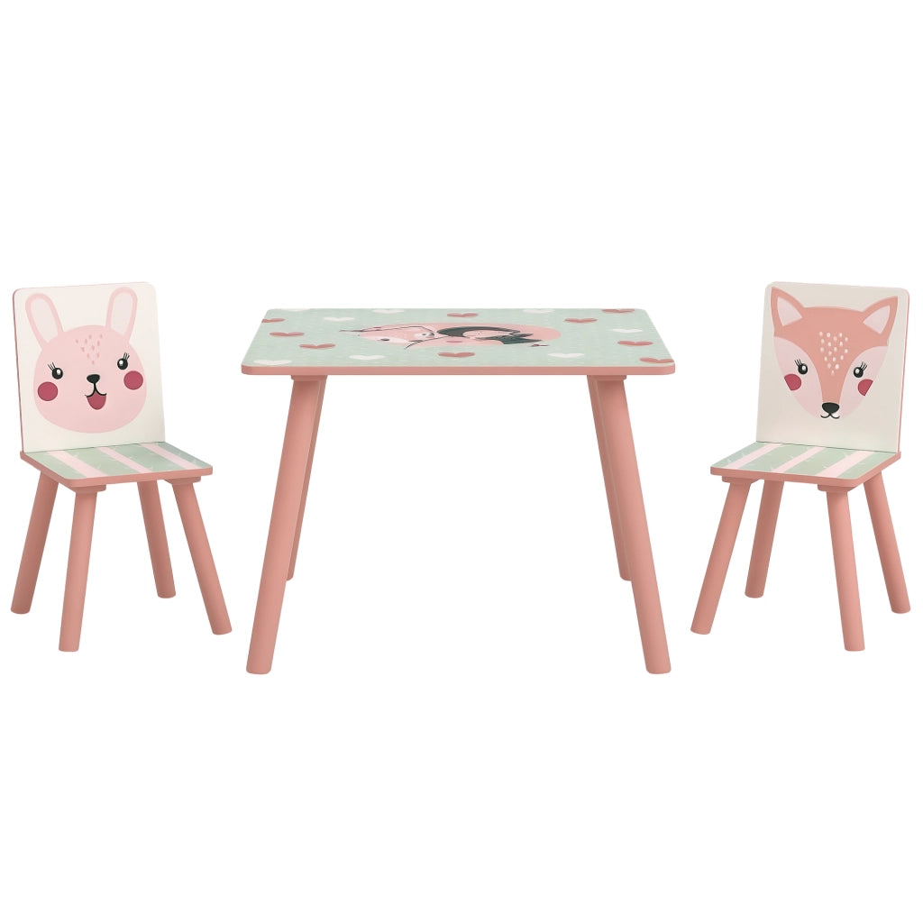 Set Tavolo e Sedie per Bambini ¨C zephmum ¨C 3 Pezzi, Legno di Pino, Rosa