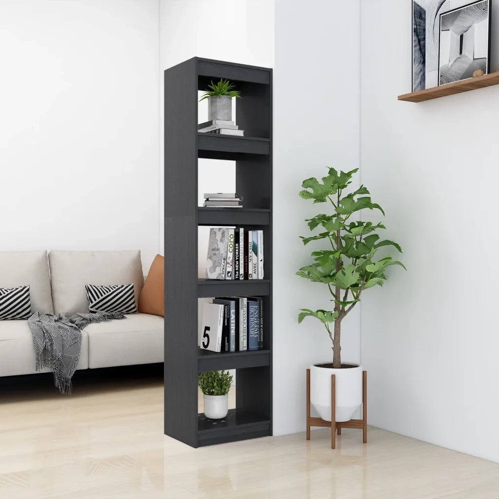 Libreria Divisorio-Scaffale per Libri-Mobile di Stoccaggio Grigio 40x30x167,5 cm in Massello di Pino