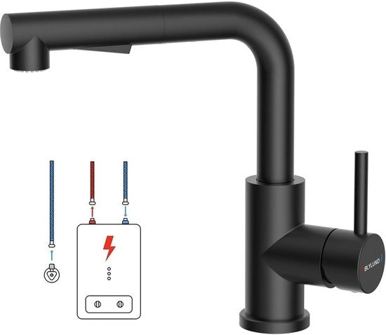 Keukenkraan lagedruk in acciaio, con rubinetto da cucina con doccia estensibile, rubinetto senza pressione per cucina, rubinetto per acqua calda con 2 tipi di getto, rubinetto per acqua calda con 2 tipi di getto, rubinetto per boiler