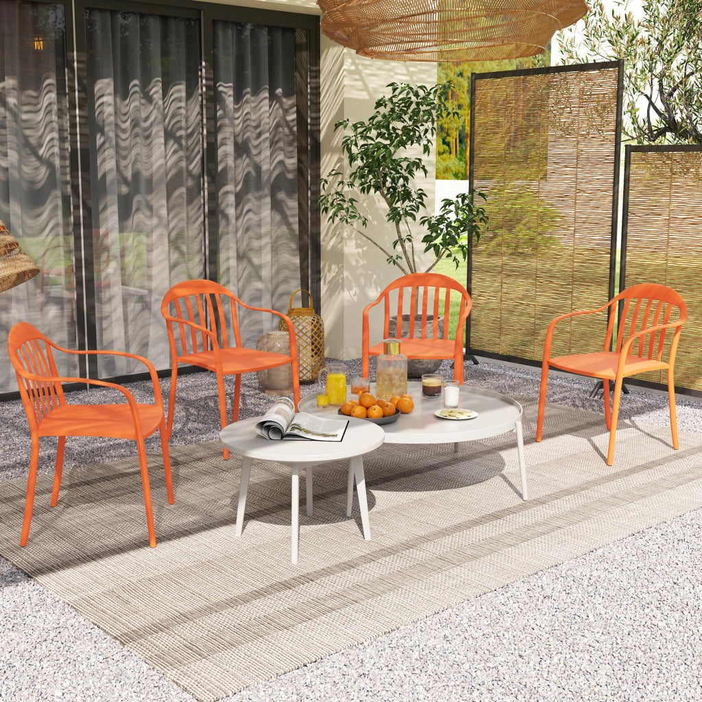 Set di 4 sedie da giardino impilabili in plastica con braccioli; capacità 120 kg; mobili da esterno pratici