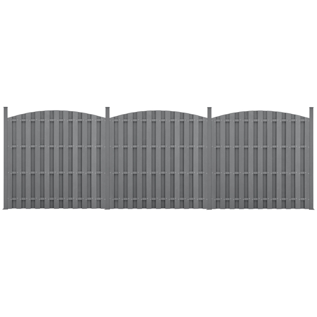 Set di 3 Pannelli Steccato ad Arco con Doghe in WPC e Base in Acciaio (AxL)185x562 cm - Grigio NEU.HOLZ