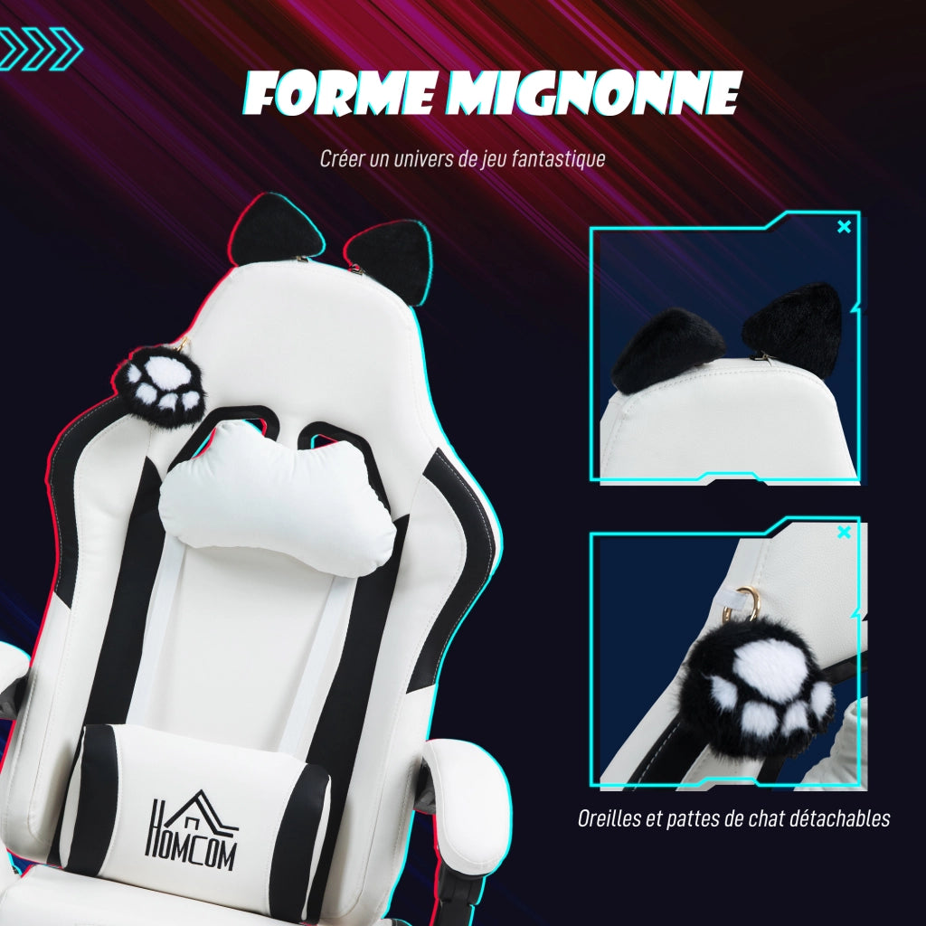 Poltrona gaming ergonomica con orecchie ¨C zephmum ¨C bianco 65x62x124 cm