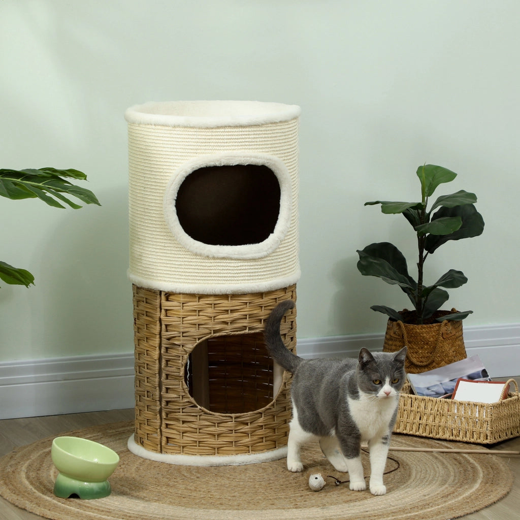 Torre per gatti 3 livelli con tiragraffi sisal ¨C zephmum ¨C crema 40x80 cm