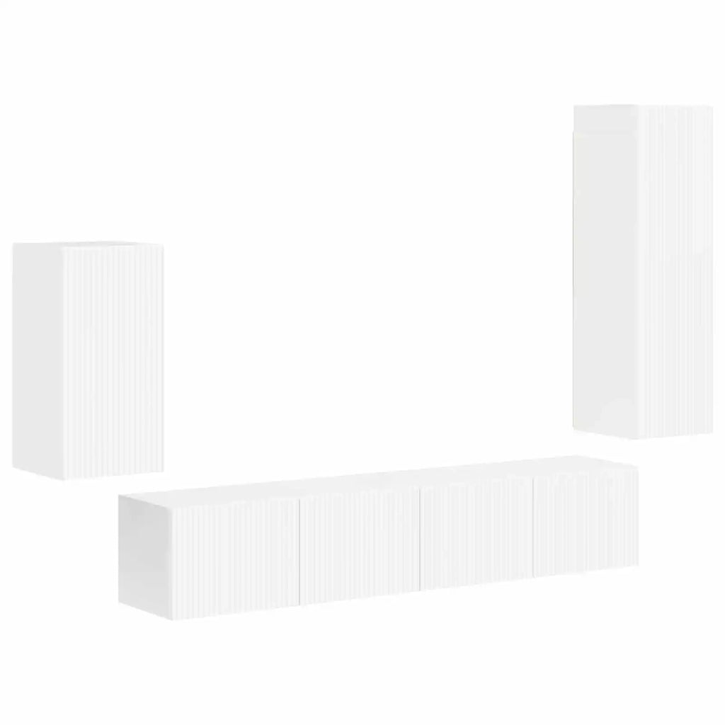 Set mobile TV 4 pcs Bianco Lucido Legno multistrato