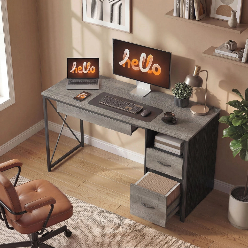 Scrivania Computer con Cassetti e Ripiano Tastiera ¨C Zephmum ¨C Grigio 120x50x