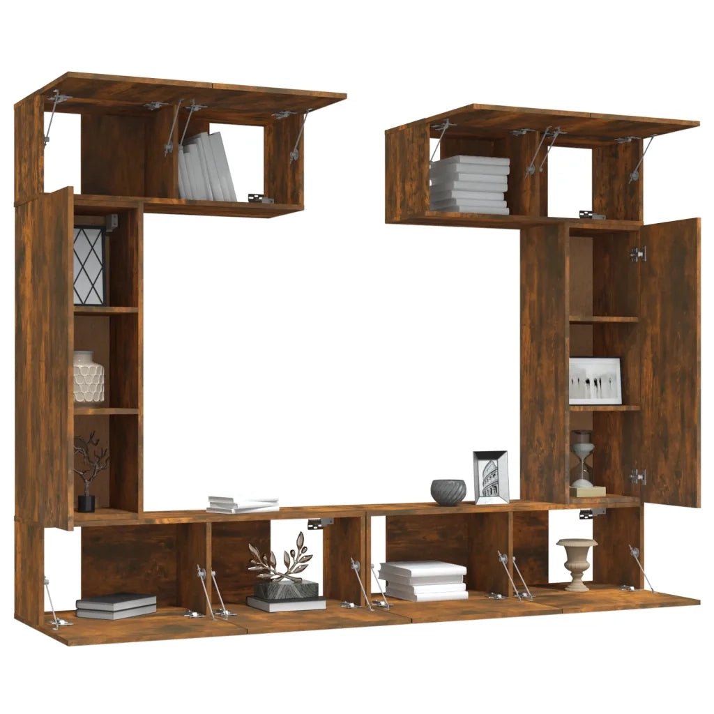 Set di Mobili Porta TV 6 pz Rovere Fumo in Legno Multistrato 3114467