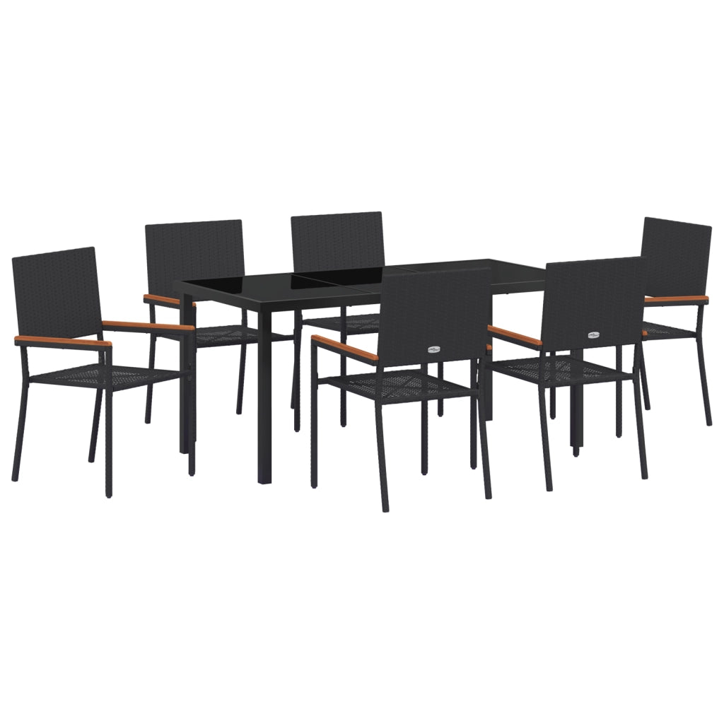 Set Pranzo Giardino in 7 Pezzi Nero in Polyrattan