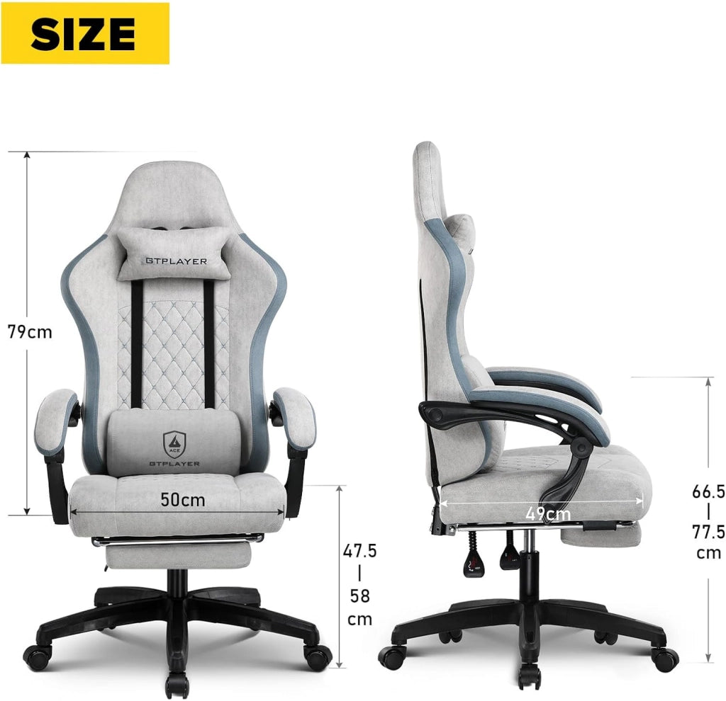 Sedia da gioco in tessuto con poggiapiedi, sedia ergonomica da scrivania per computer con cuscino a molle insacchettate, supporto lombare per casa e ufficio, supporto lombare resistente