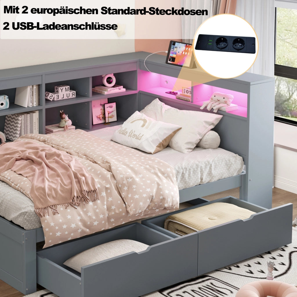 Letto divano multifunzione legno grigio 90x200 cm