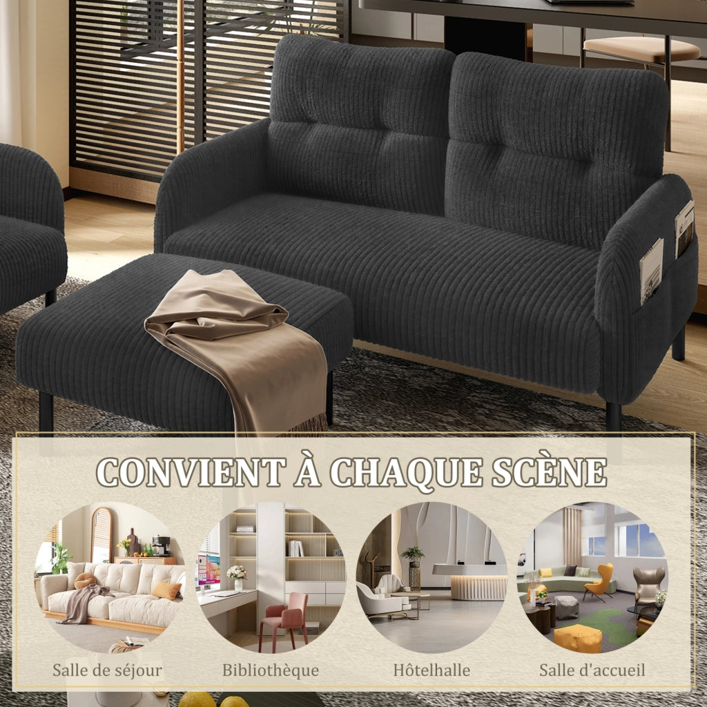 Set divano; poltrona e pouf modulare in corduroy grigio