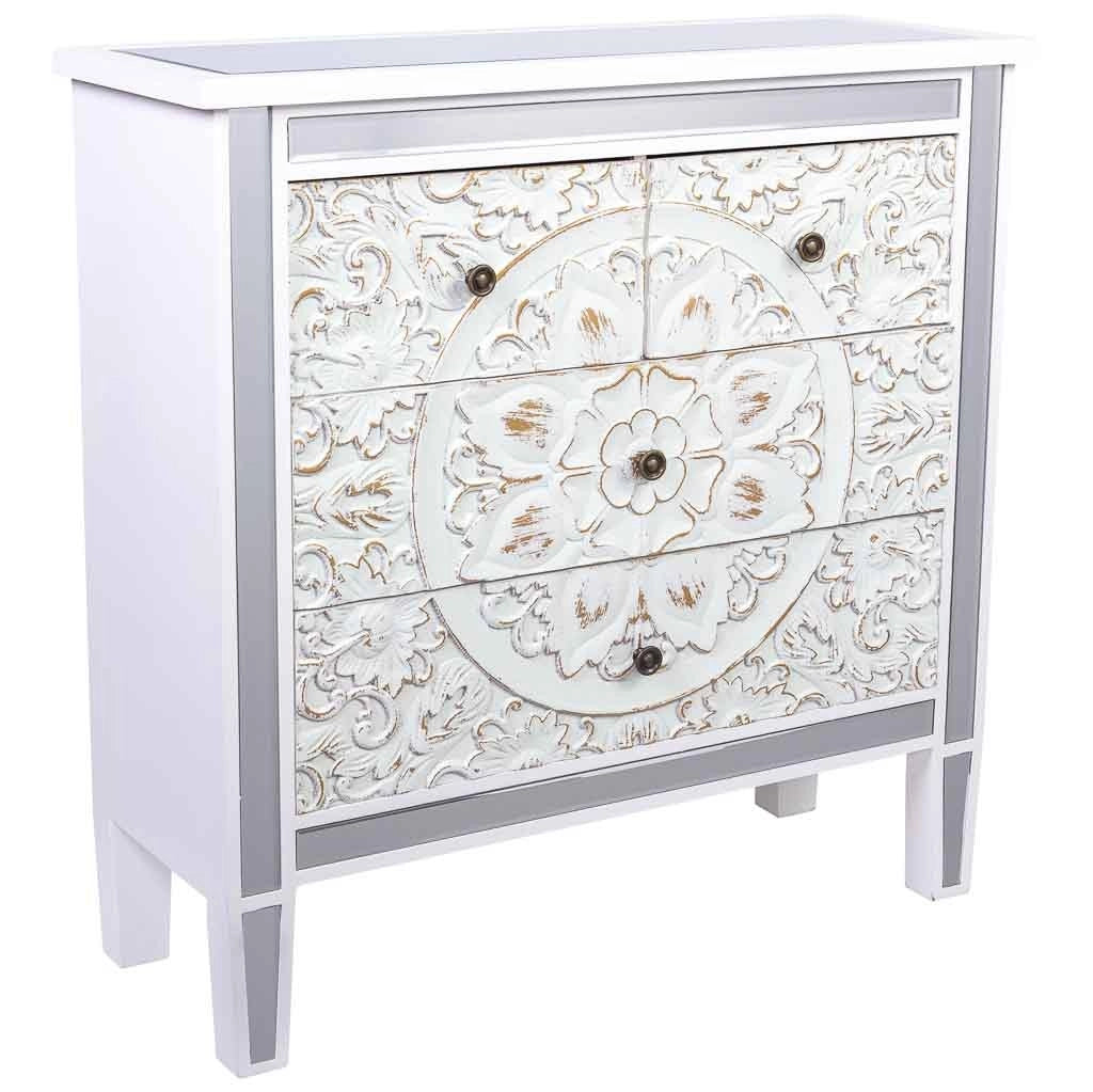 Comò in legno e vetro con 4 cassetti 80x30x81