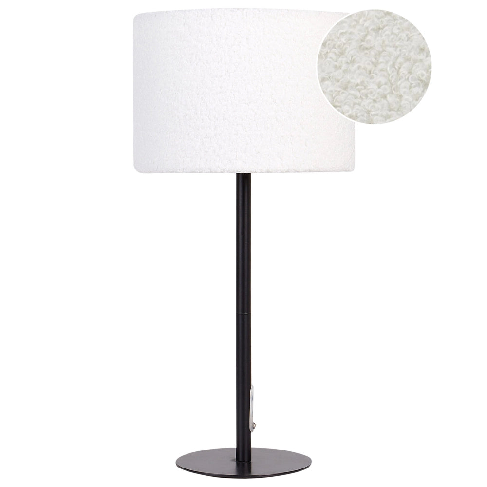 Lampada da comodino moderna con paralume in tessuto boucle e base in metallo a forma di tamburo bianco Stile moderno Soggiorno Camera da letto