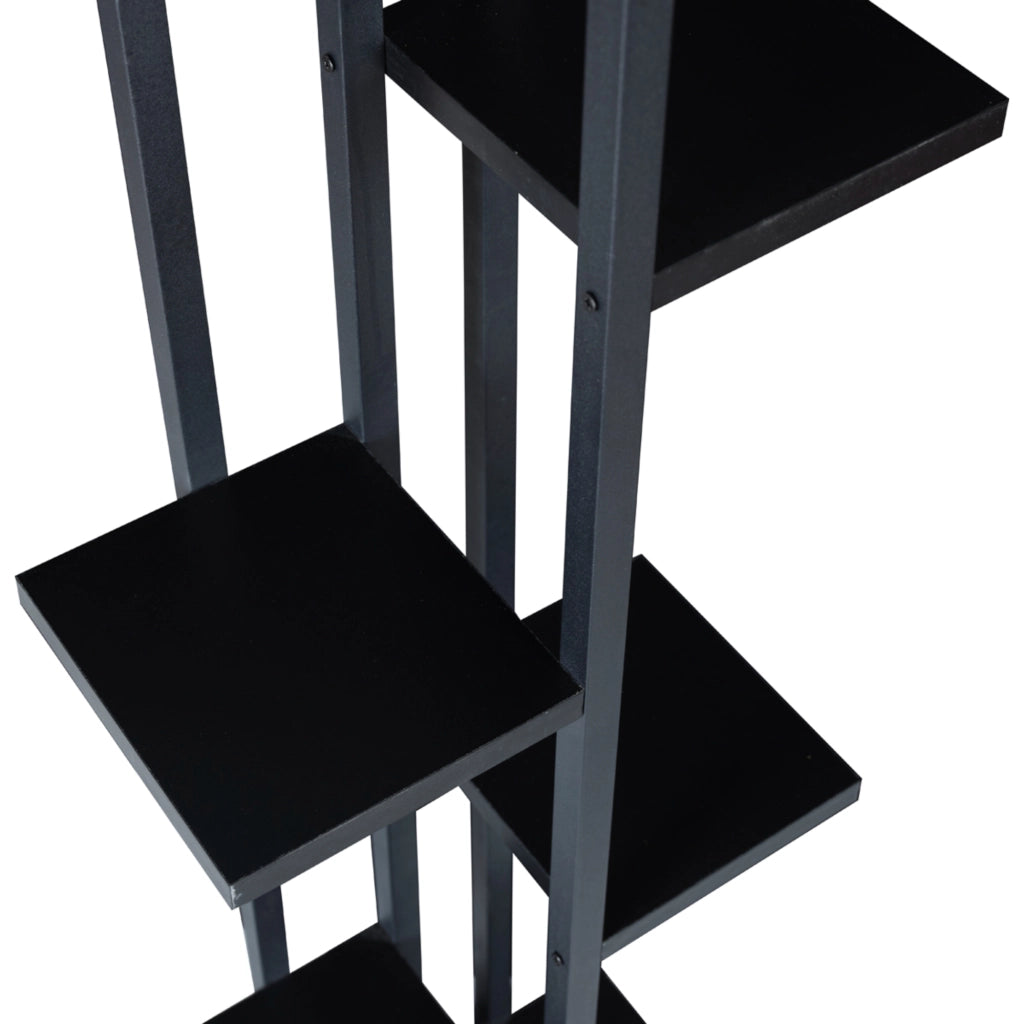 Scaffale Portapiante 'Tohmajärvi' Mobile a Terra con Ripiani Portaoggetti - Nero [en.casa]