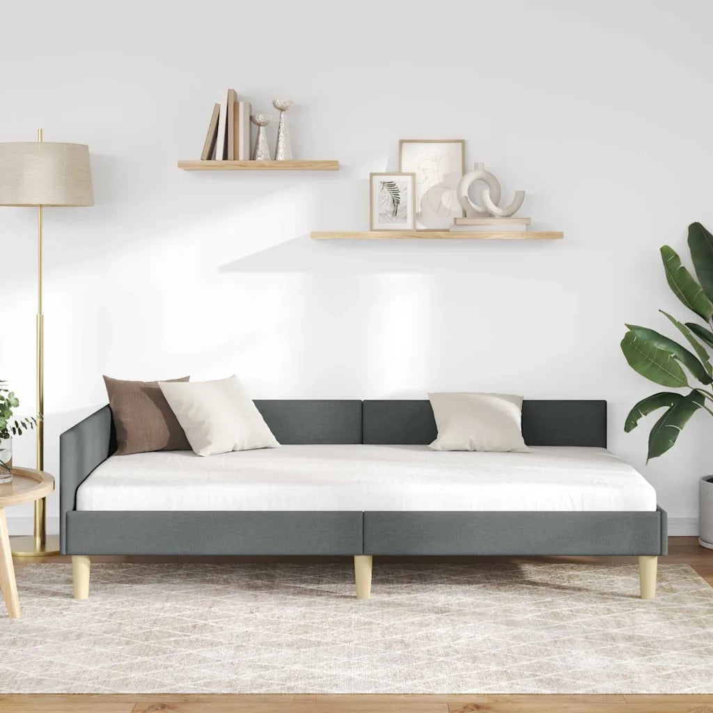 Cornice del letto ad angolo Grigio scuro 100 x 200 cm Tessuto 42016126