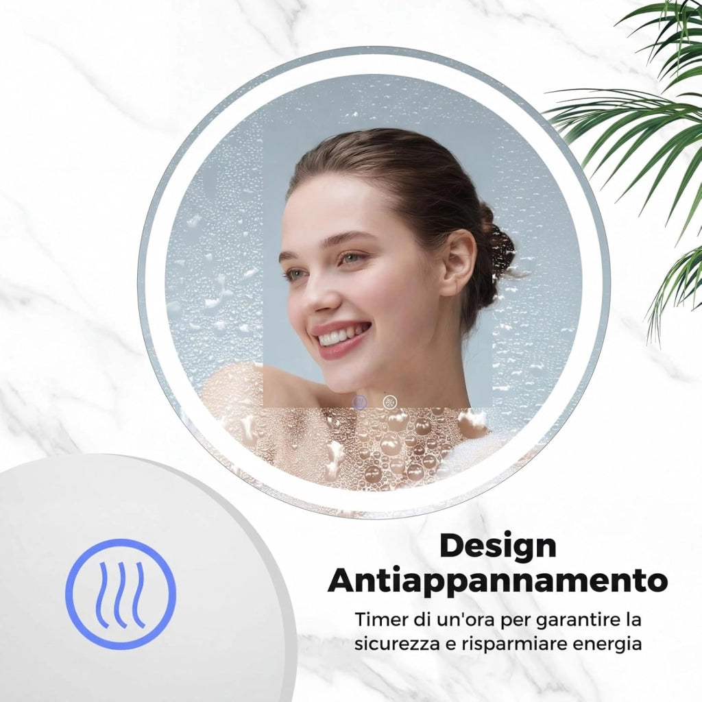 Specchio Rotondo LED con Luce da 80 cm, Specchio da Bagno da Parete con Luminosità Regolabile, Touch Intelligente, Funzione Memoria e Design Anti-Appannamento, per Ingresso (80 cm x 2,8 cm)