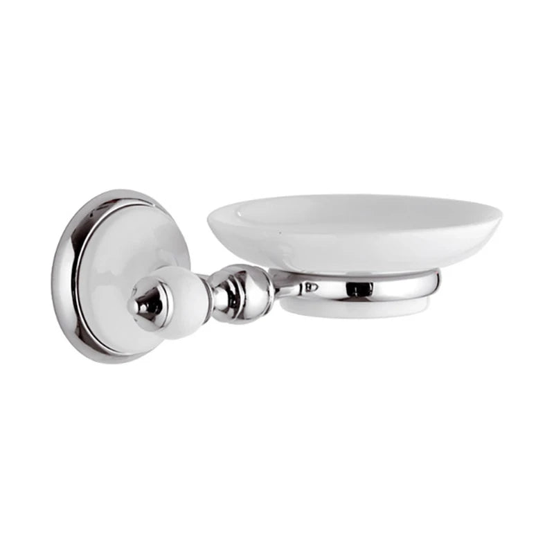 Portasapone con inserti in ceramica bianca e piattino vetro opaco - serie epoca