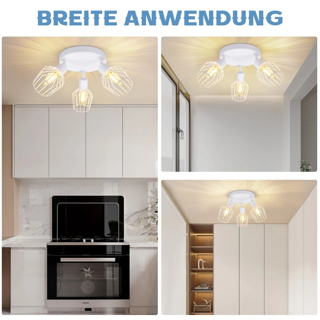 ZMH Faretto da soffitto bianchi 3 luci E14 metallo rotondi orientabili 350° industriali per corridoio soggiorno