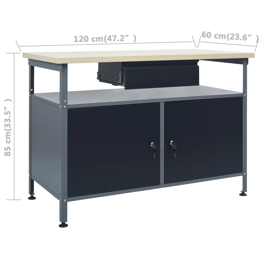 Banco da Lavoro Nero 120x60x85 cm in Acciaio 145345