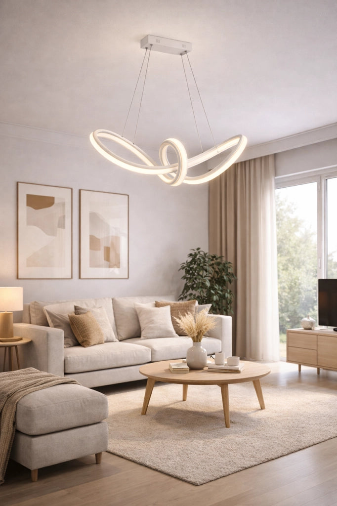 Lampadario LED a Sospensione Moderno 60W 4800 Lumen CCT 3 Colori Luce Calda Fredda e Naturale, Design Intrecciato in Alluminio e PVC, per Soggiorno Cucina Sala da Pranzo Bianco