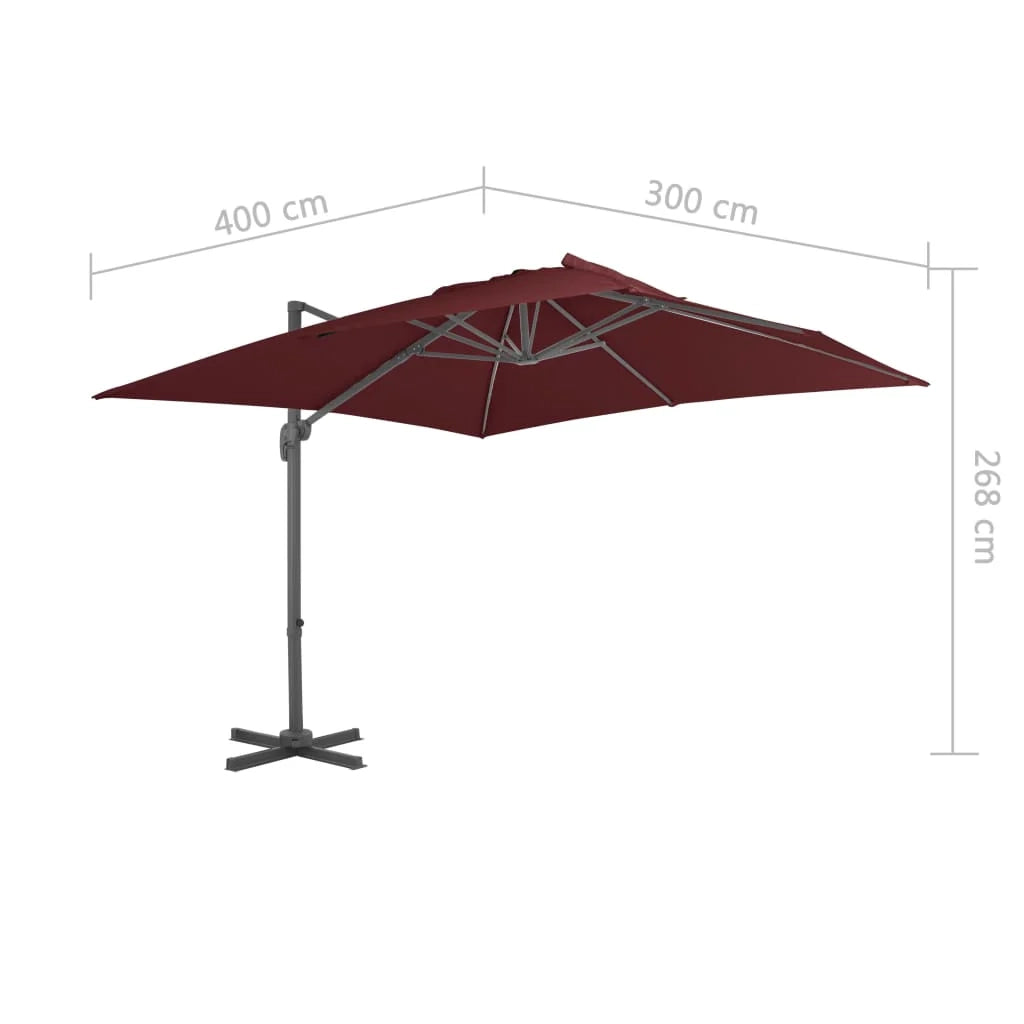 Ombrellone a braccio con palo in alluminio 400 x 300 cm rosso bordeaux 02_0008501